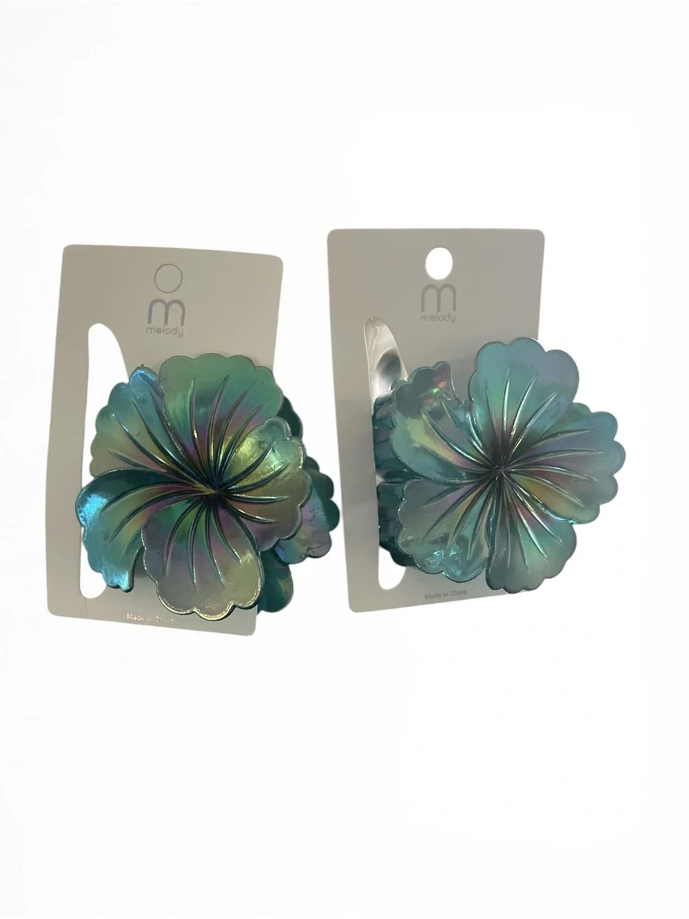 2 FLORAL BLUE IRIDESCENT HAIR CLAW CLIPS